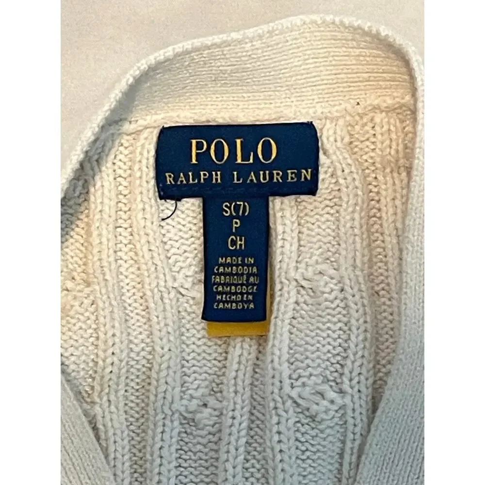 Polo Ralph Lauren Kids Cable-Knit Button-Up Vest – Cream / Ivory, Size S (7)